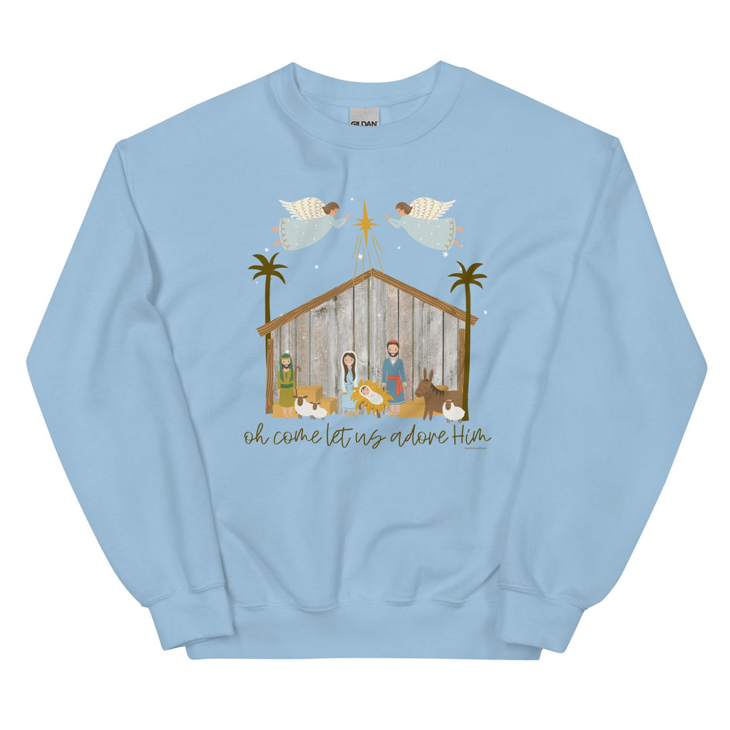 Oh Come Let Is Adore Him Crewneck Christian Nativity Christmas Sweatshirt