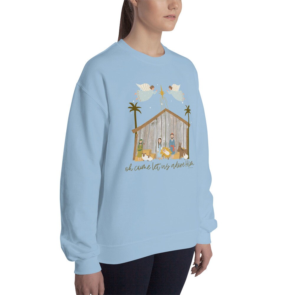 Oh Come Let Is Adore Him Crewneck Christian Nativity Christmas Sweatshirt