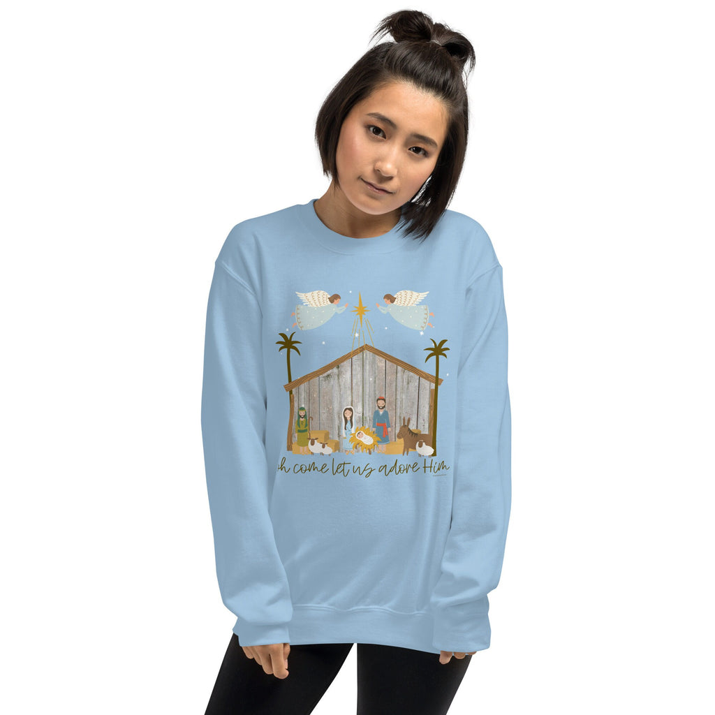 Oh Come Let Is Adore Him Crewneck Christian Nativity Christmas Sweatshirt