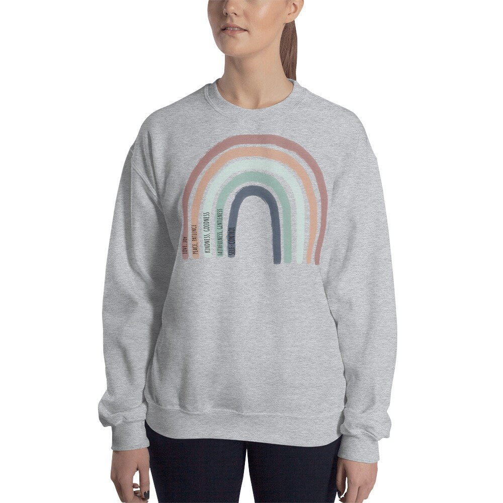 Fruit of the Spirit Boho Christian Rainbow Crewneck Sweatshirt