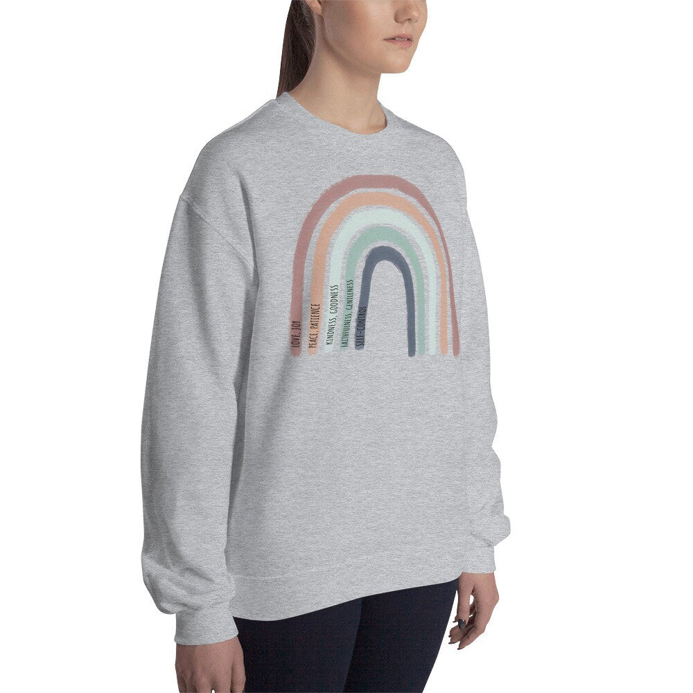 Fruit of the Spirit Boho Christian Rainbow Crewneck Sweatshirt