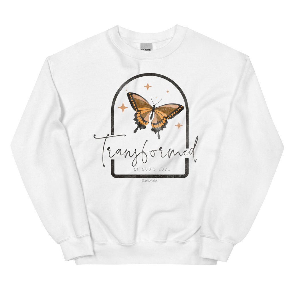 Transformed By God’s Love Retro Butterfly Crewneck Sweatshirt, Christian Sweatshirts for Her, Christian Gifts