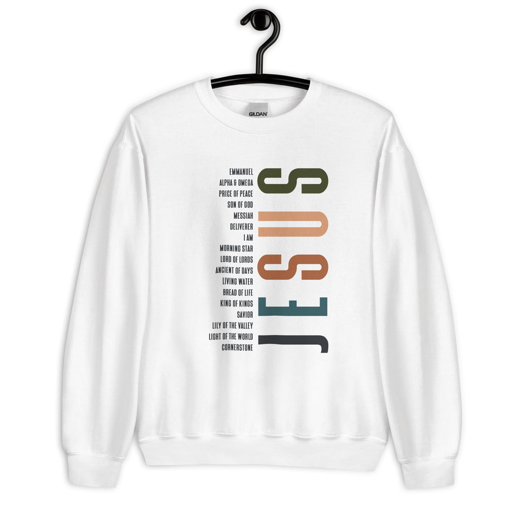 JESUS Crewneck Sweatshirt, Names of Jesus Sweatshirt, Christian Crewneck Sweatshirts