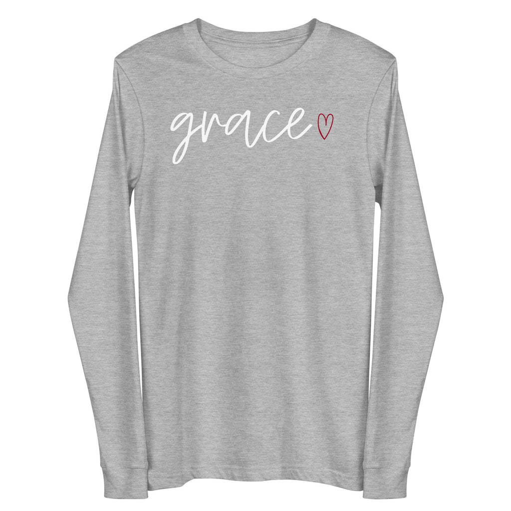 Grace with Heart Long Sleeve Tee, Christian Minimalist Shirts for Her