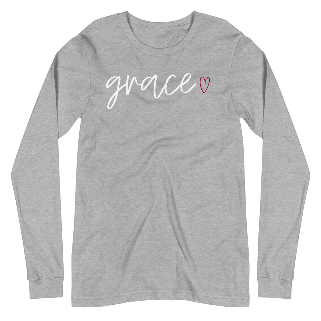 Grace with Heart Long Sleeve Tee, Christian Minimalist Shirts for Her