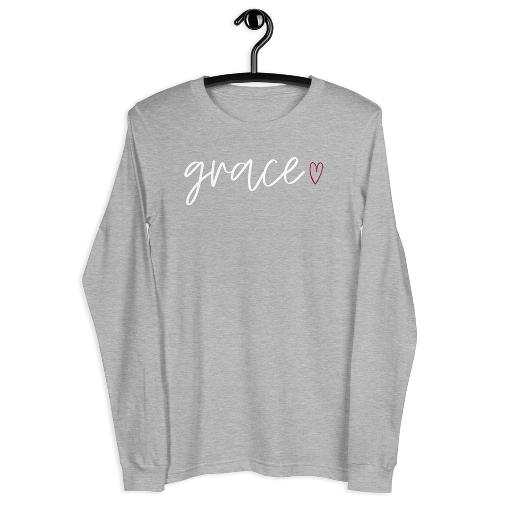 Grace with Heart Long Sleeve Tee, Christian Minimalist Shirts for Her