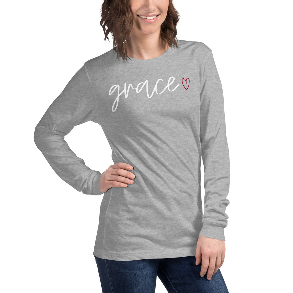 Grace with Heart Long Sleeve Tee, Christian Minimalist Shirts for Her