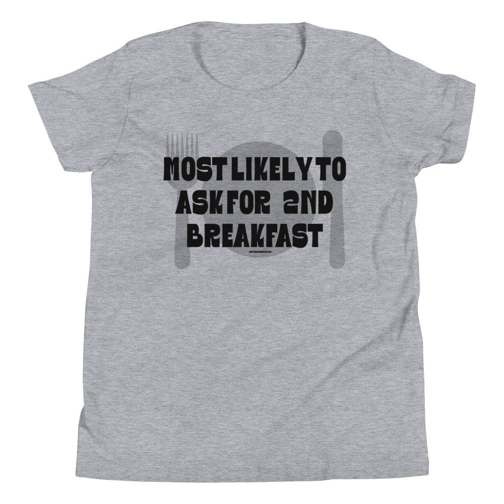 Most Likely To Ask For Second Breakfast Youth Tee, Funny Kids’ Literature Shirt, Homeschool Life