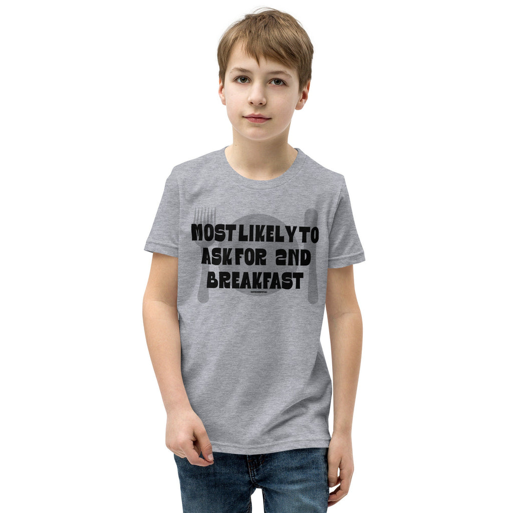 Most Likely To Ask For Second Breakfast Youth Tee, Funny Kids’ Literature Shirt, Homeschool Life