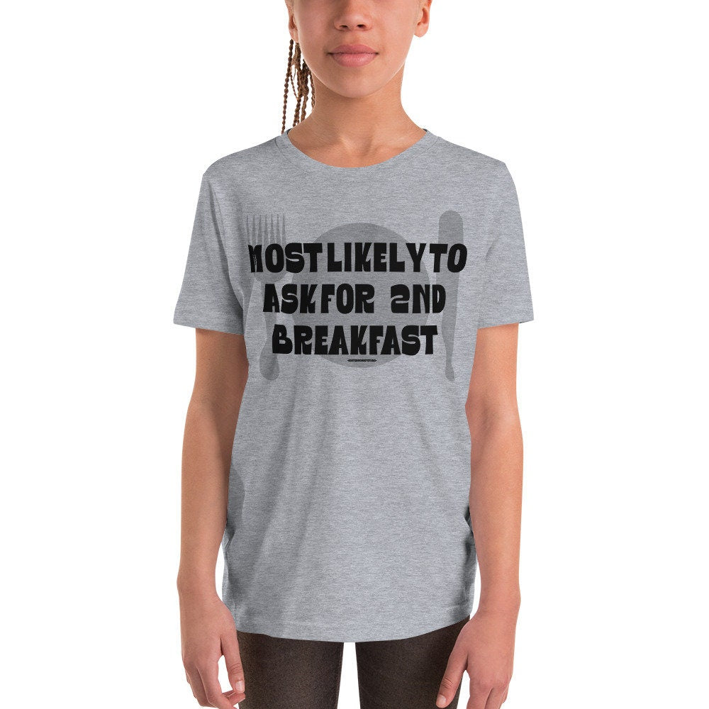 Most Likely To Ask For Second Breakfast Youth Tee, Funny Kids’ Literature Shirt, Homeschool Life