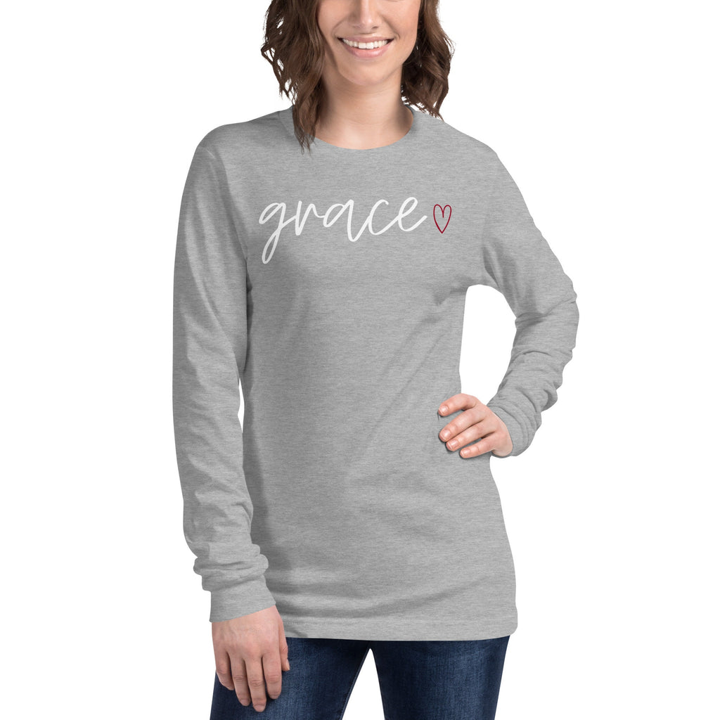 Grace with Heart Long Sleeve Tee, Christian Minimalist Shirts for Her