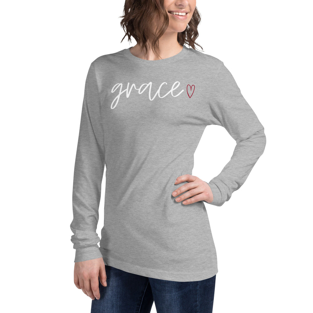 Grace with Heart Long Sleeve Tee, Christian Minimalist Shirts for Her