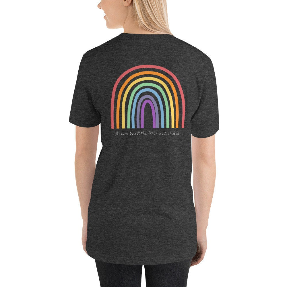 We Can Trust The Promises Of God Genesis 9:13-17 Back And Front Print Rainbow Shirt, Christian Shirts, Genesis Shirt,  Bible Verse Shirt