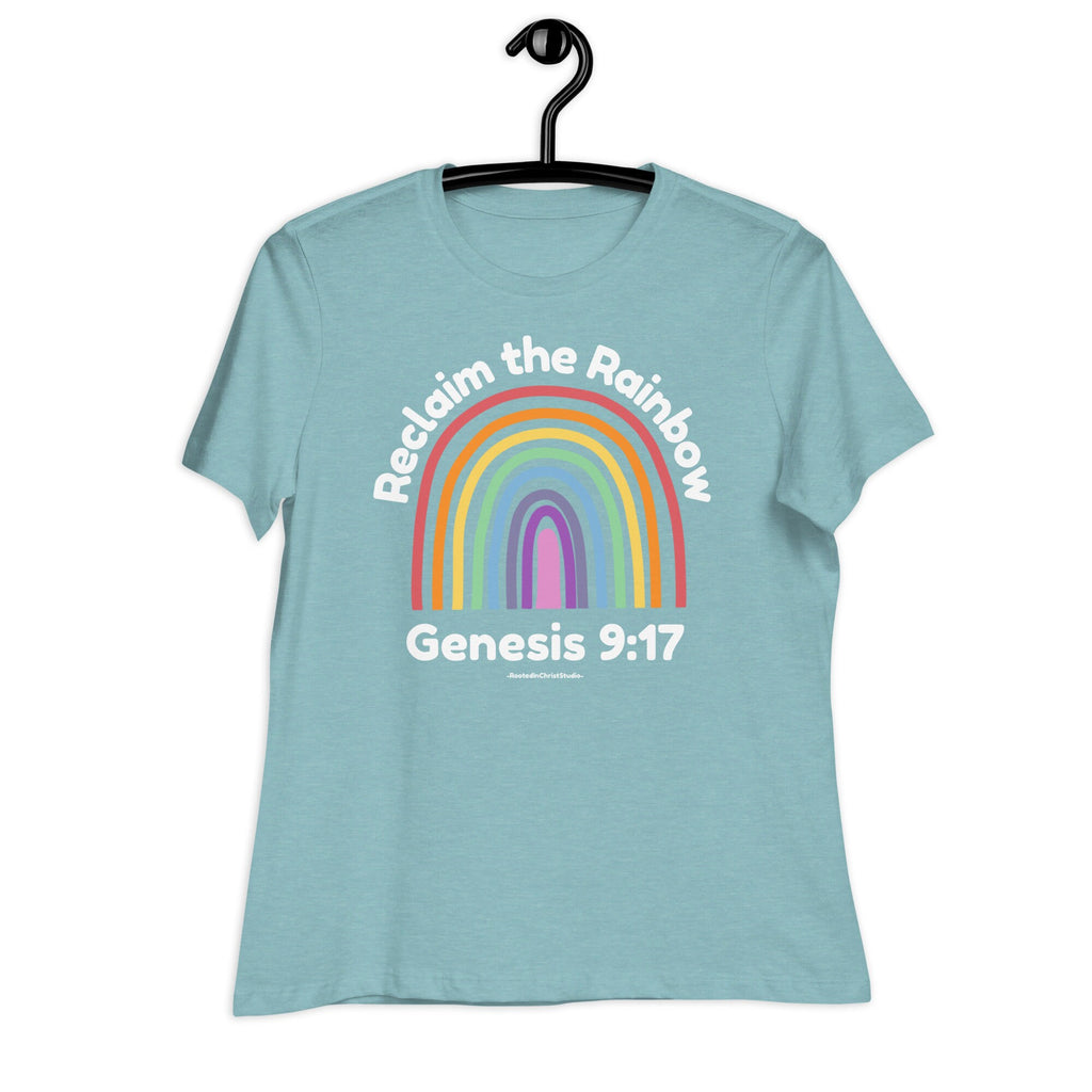 Reclaim the Rainbow Shirt With Back Text, Genesis 9:17 Christian Rainbow Shirt, Christian Shirts for Women