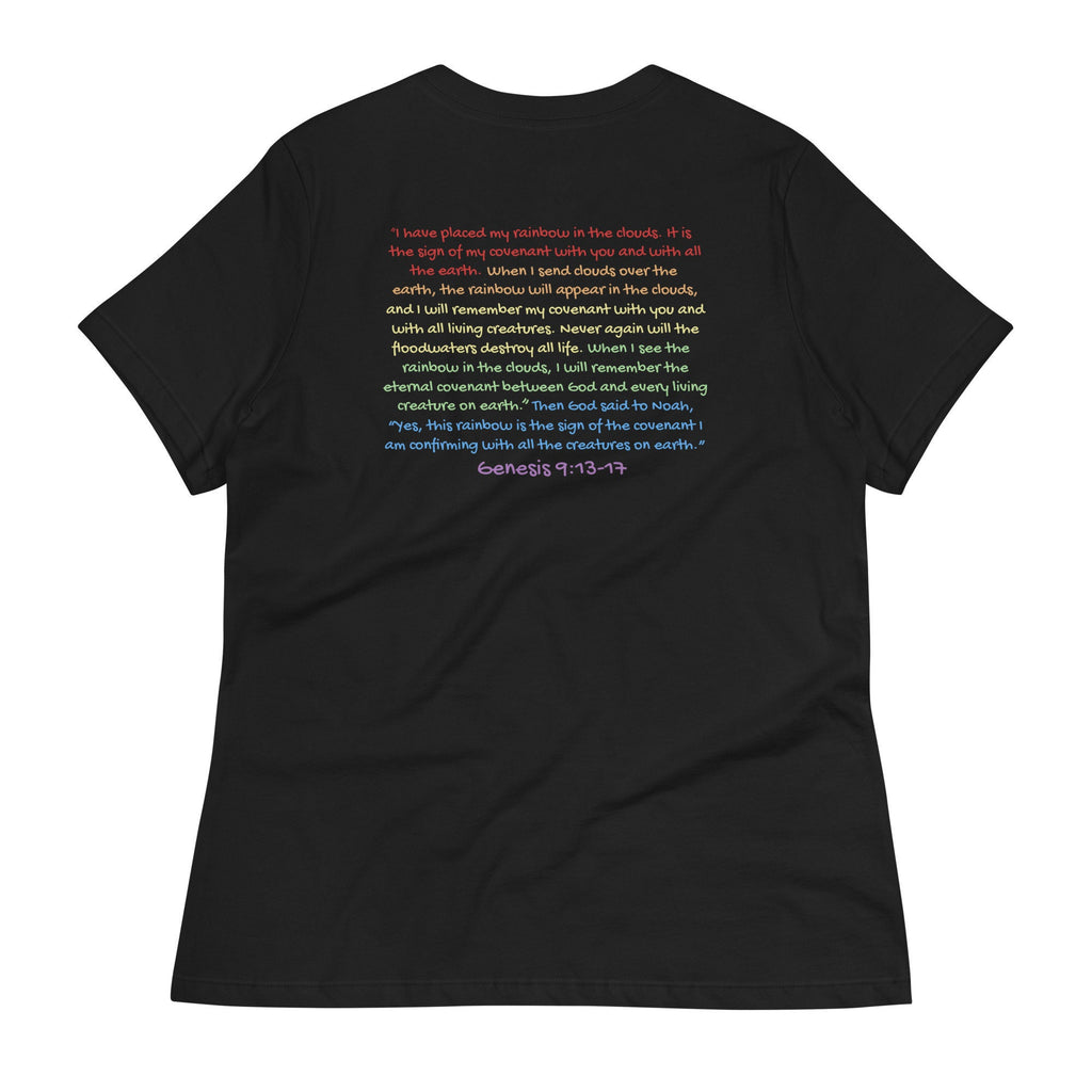 Genesis 9 God’s Covenant Rainbow Shirt With Back Text for Her, Genesis 9:13-17, Christian Bible Verse Shirts for Women