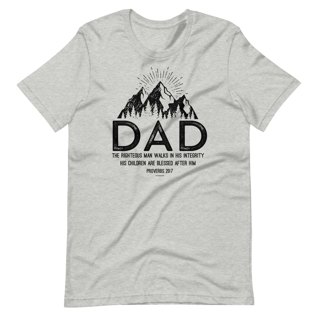 Christian Dad Shirt, Christian Father’s Day Gift, Proverbs 20:7 Shirt for Dad, Mountain Shirt for Him