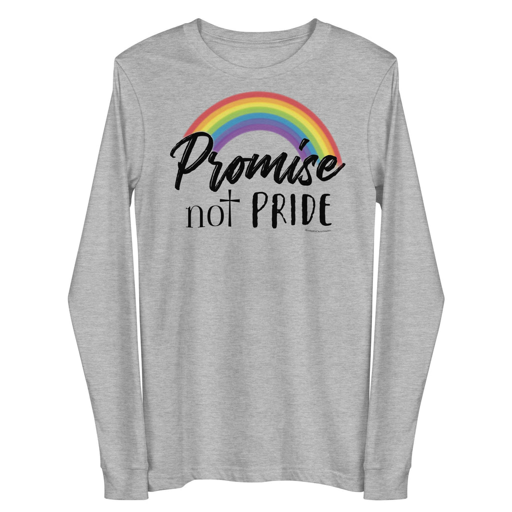 Promise Not Pride Christian Rainbow Long Sleeve Tee Shirt with Cross, Christian Shirts for Her, Christian Gifts for Women