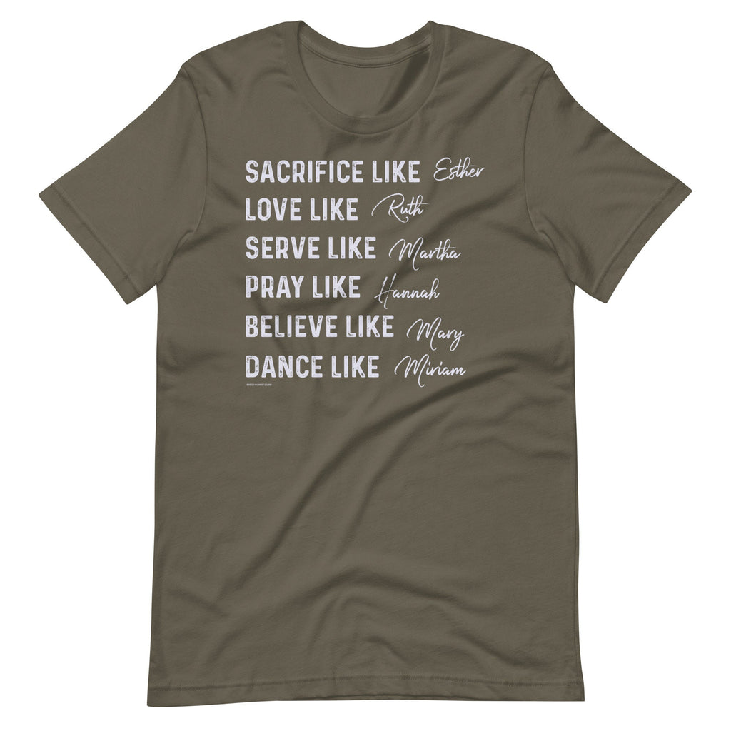 Women of the Bible Shirt, Woman of God Military Green T Shirt for Mom, Inspirational Faith T-Shirt fir Christian Teen Girls