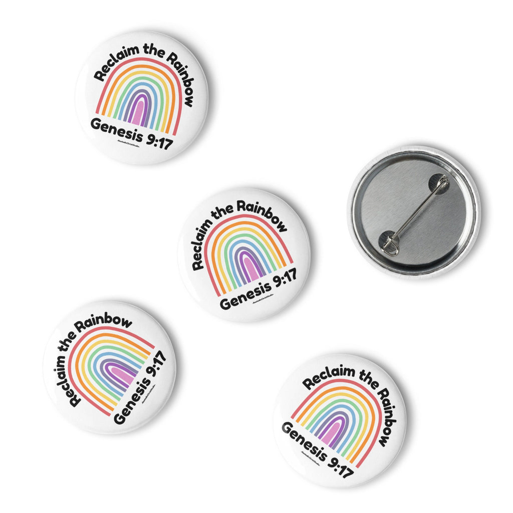 Set of 5 Reclaim the Rainbow 1.5” Pin Buttons, Genesis 9:17 Buttons, Christian Rainbow Pin Buttons