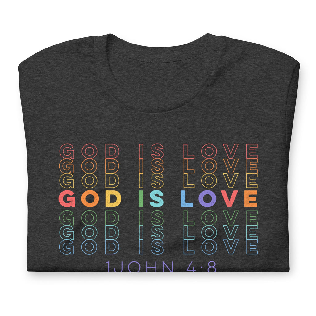 God Is Love 1 John 4:8 Christian Rainbow Shirt, Conservative Christian Back Print Bible Verse Shirts