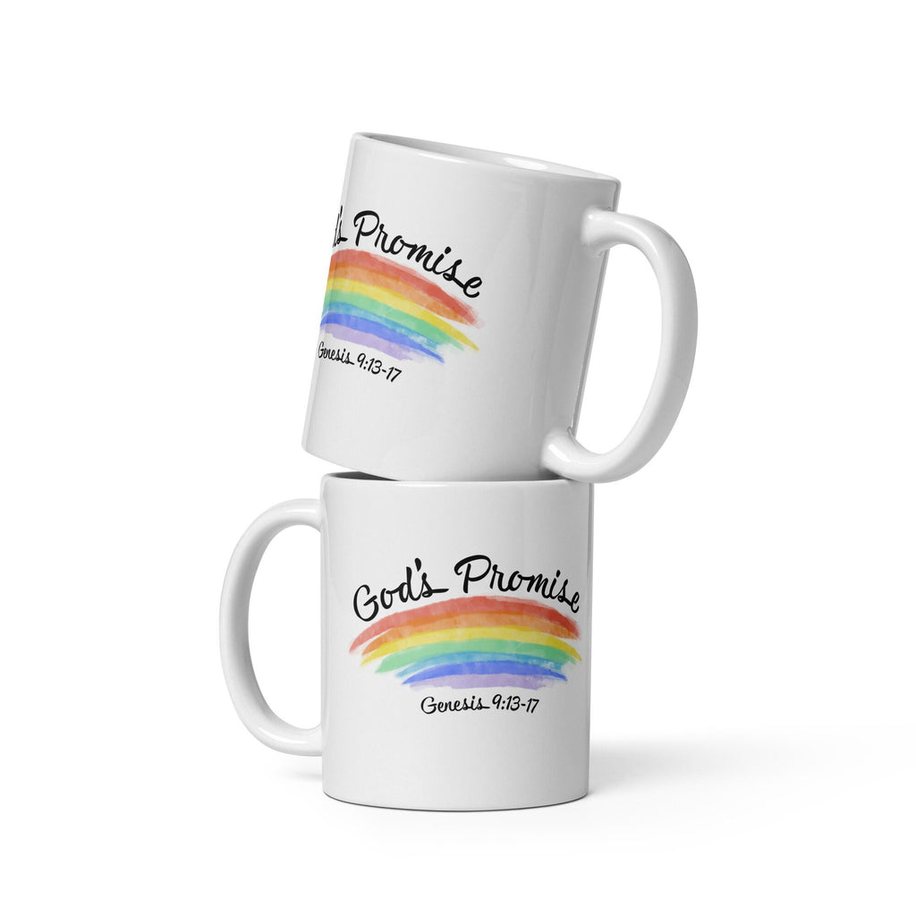 God’s Promise Genesis 9:13-17 Seven Color Christian Rainbow White Glossy Ceramic Mug, Christian Rainbow Coffee Mug