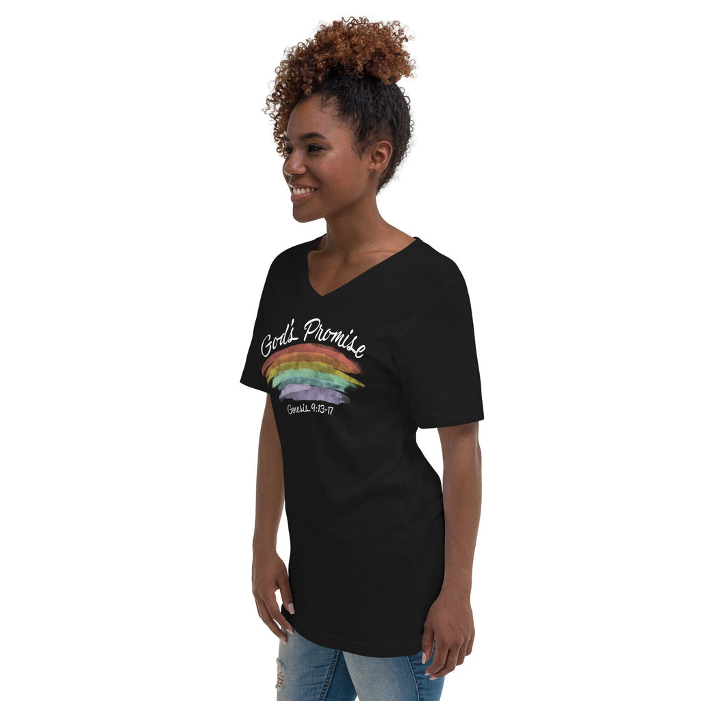 God’s Promise Genesis 9:13-17 with Bible Verse Back Print V Neck, Christian Rainbow Shirt for Women