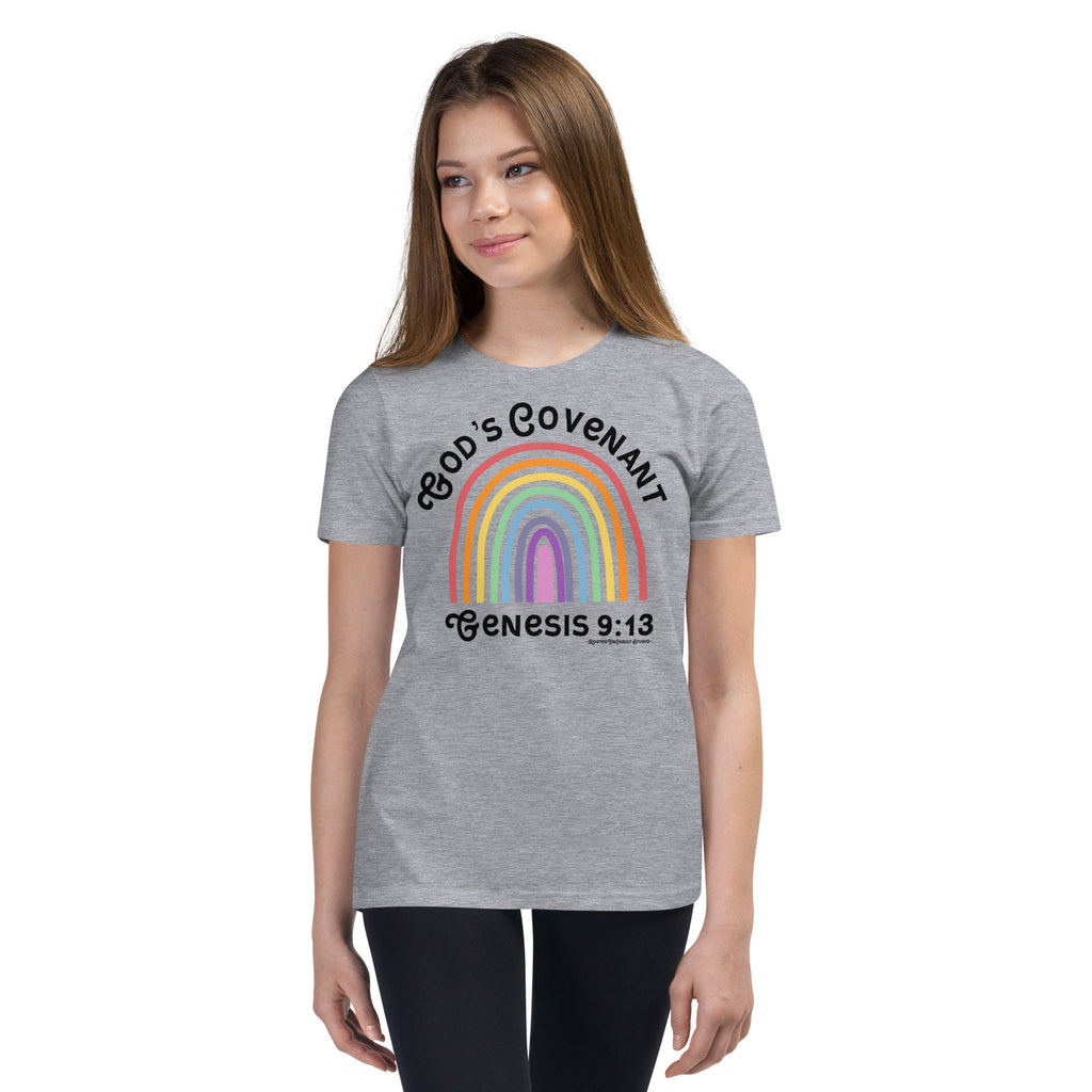 God’s Covenant Genesis 9:13 Youth Short Sleeve T-Shirt, Christian Rainbow Shirt for Kids