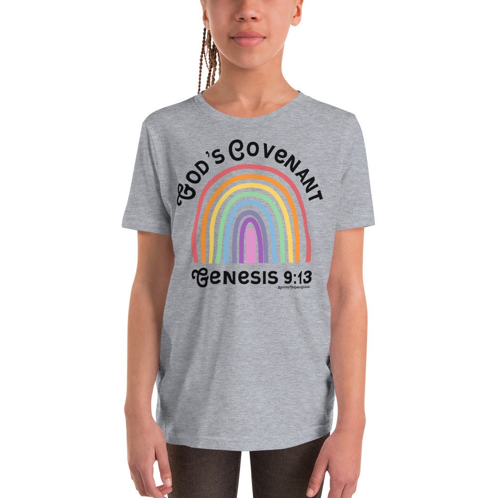 God’s Covenant Genesis 9:13 Youth Short Sleeve T-Shirt, Christian Rainbow Shirt for Kids