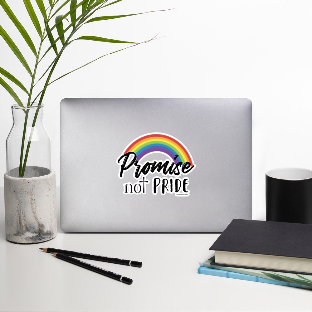 Promise Not Pride Seven Color Christian Rainbow With Cross Bubble-free stickers