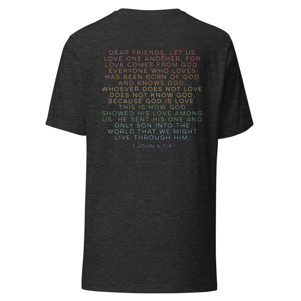 God Is Love 1 John 4:8 Christian Rainbow Shirt, Conservative Christian Back Print Bible Verse Shirts