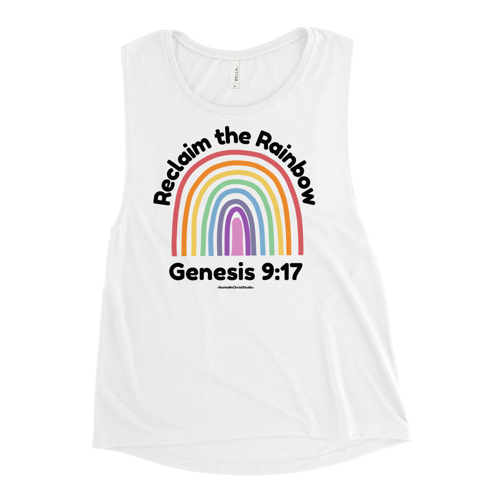 Reclaim the Rainbow Ladies’ Muscle Tank, Christian Tank Tops, Christian Rainbow Shirts for Women