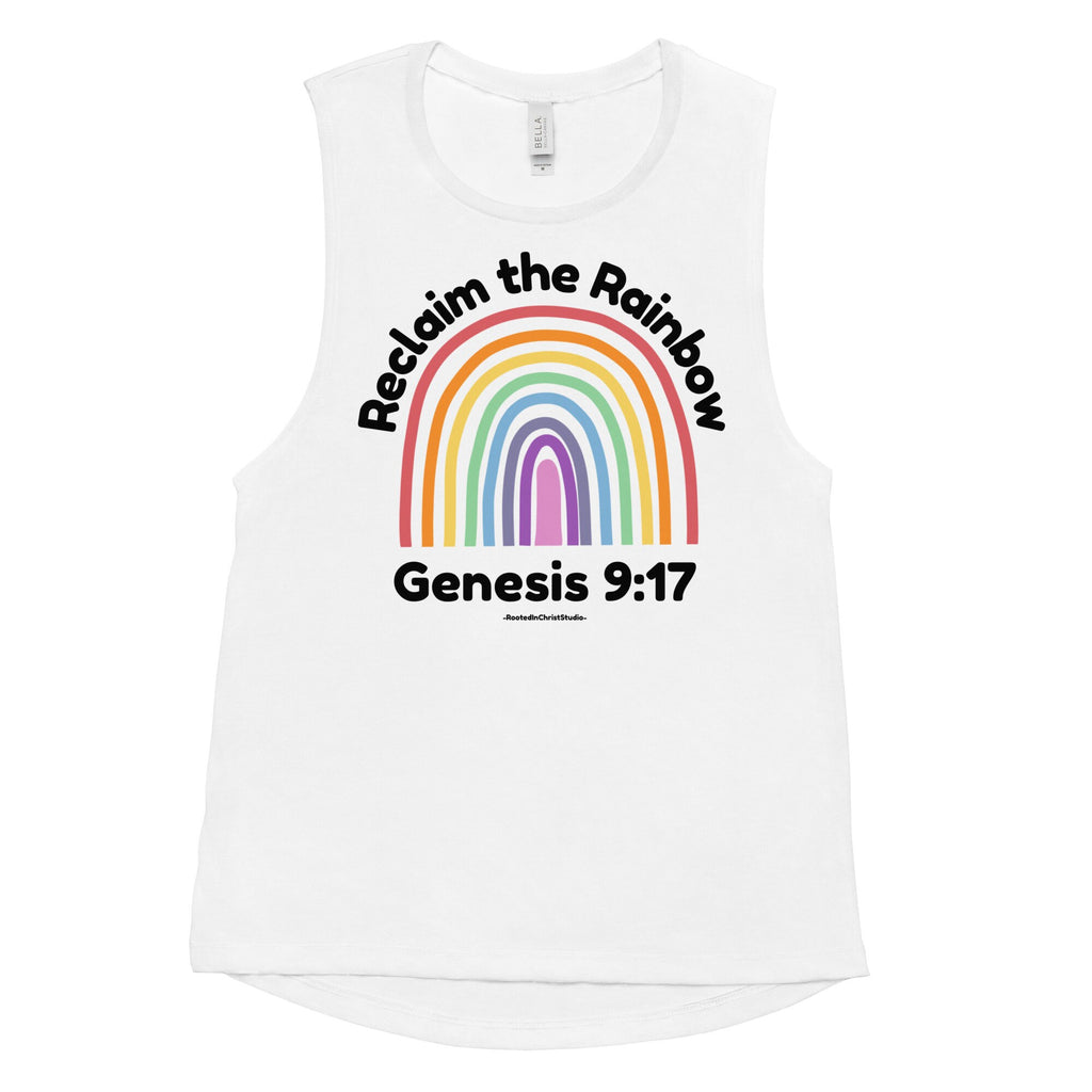 Reclaim the Rainbow Ladies’ Muscle Tank, Christian Tank Tops, Christian Rainbow Shirts for Women