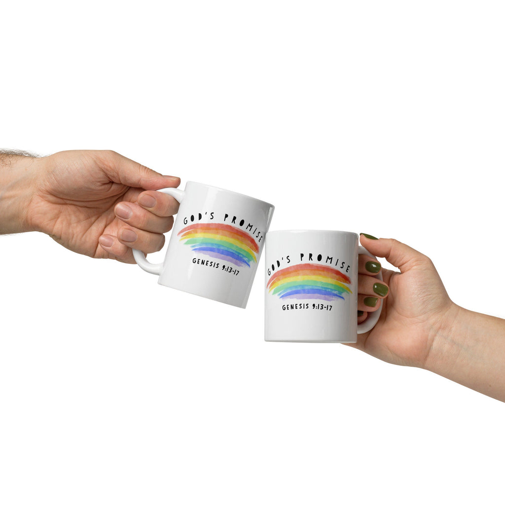 God’s Promise Genesis 9:13-17 Seven Color Rainbow White Glossy Mug, Christian Rainbow Ceramic Coffee Mug