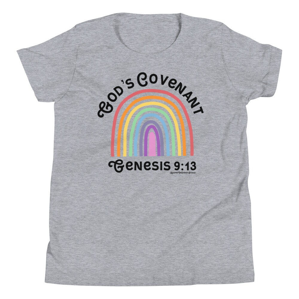 God’s Covenant Genesis 9:13 Youth Short Sleeve T-Shirt, Christian Rainbow Shirt for Kids