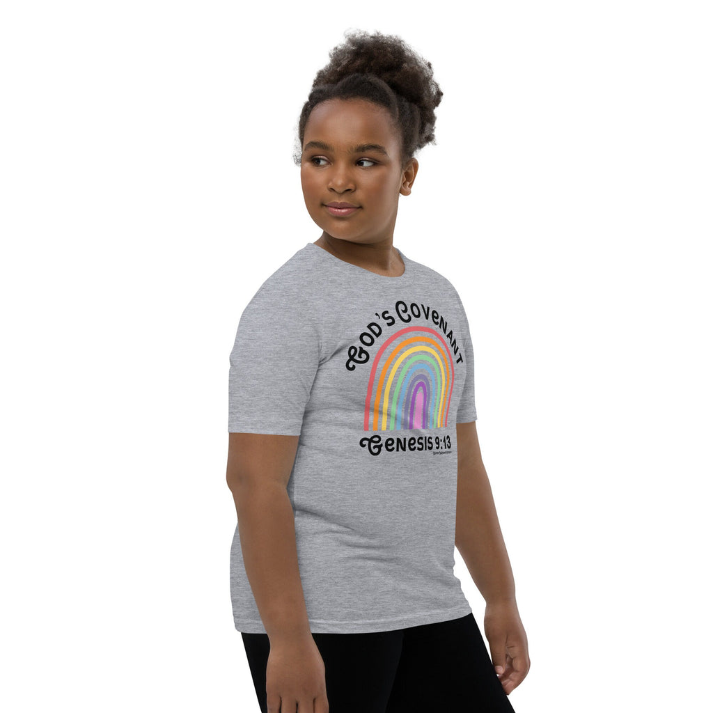 God’s Covenant Genesis 9:13 Youth Short Sleeve T-Shirt, Christian Rainbow Shirt for Kids