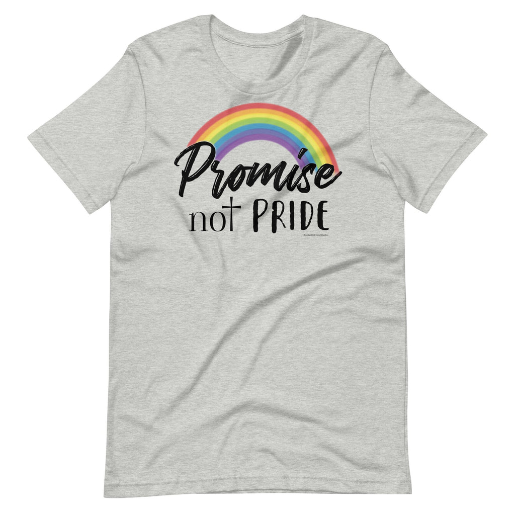 Promise Not Pride Shirt with Cross and Back Print of Proverbs 16:18 in German, Christian Rainbow Shirts