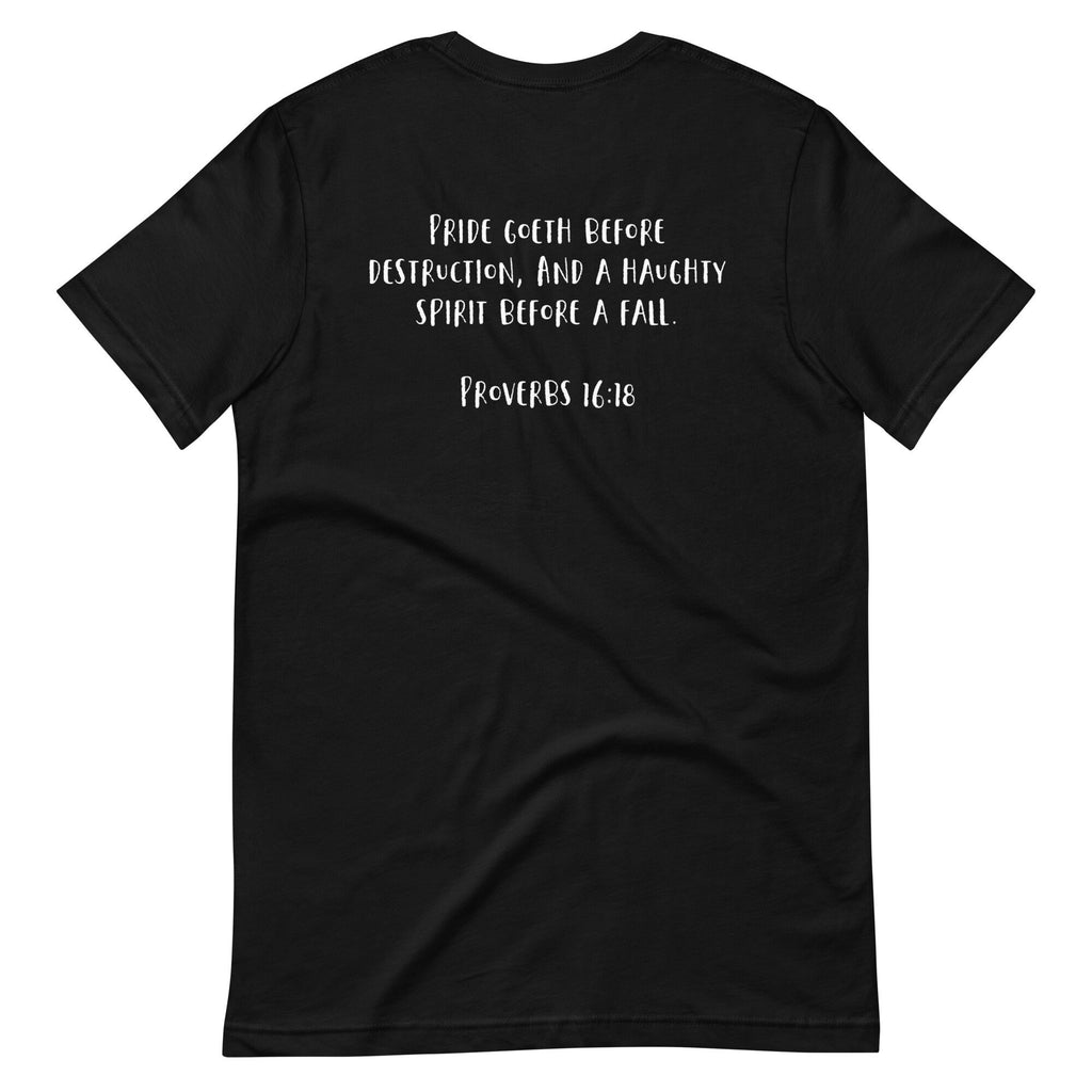 Promise Not Pride Shirt with Cross and Proverbs 16:18 on Back, Conservative Christian Rainbow Shirt