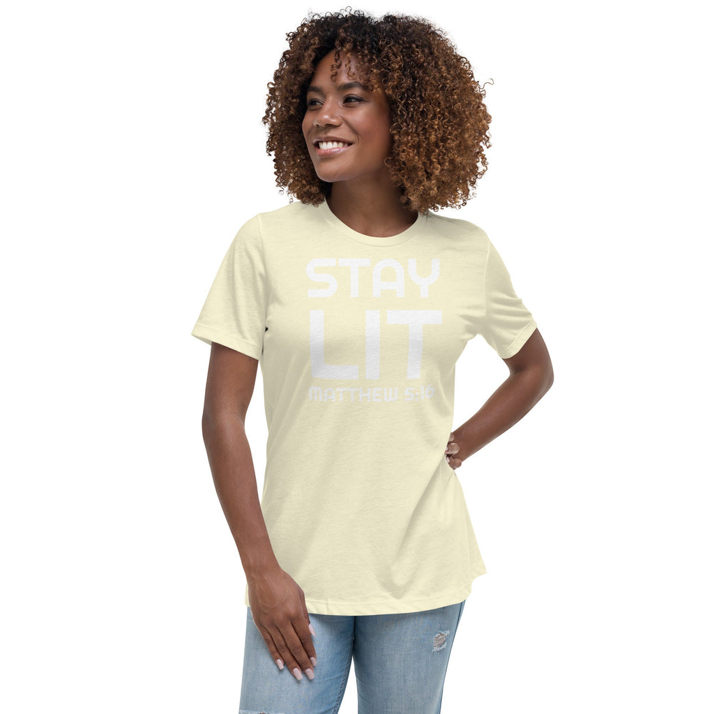 Stay Lit Matthew 5:16 Women&#39;s Relaxed T-Shirt, Inspirational Bible Verse Shirt