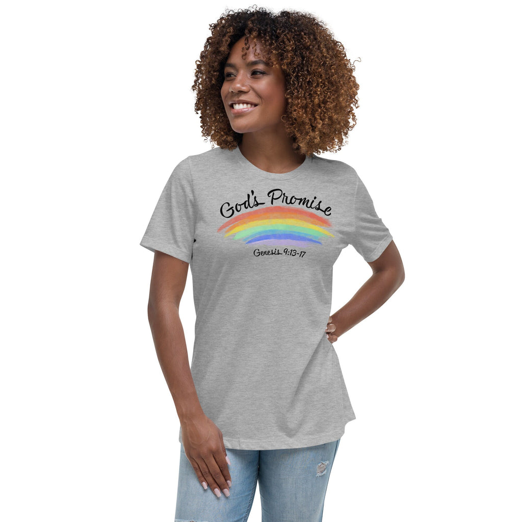 God’s Promise Genesis 9:13-17 Christian Rainbow Women&#39;s Relaxed T-Shirt, Seven Color Rainbow Shirt