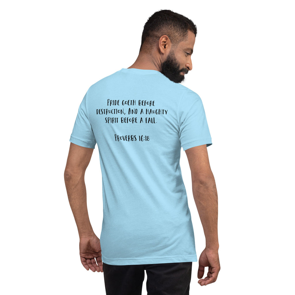 Promise Not Pride Shirt with Cross and Proverbs 16:18 on Back, Conservative Christian Rainbow Shirt