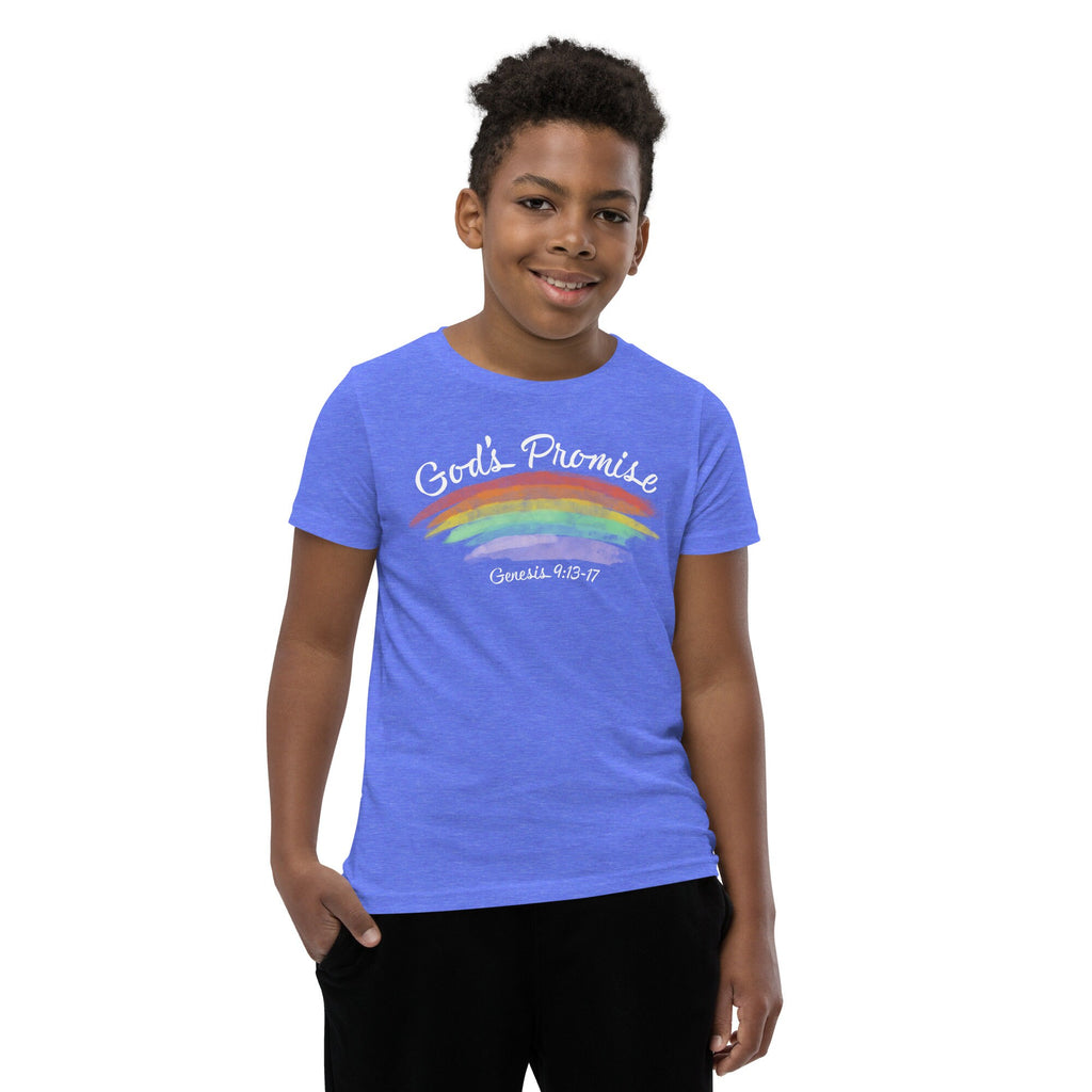 God’s Promise Christian Rainbow Youth Short Sleeve T-Shirt, Genesis 9:13-17 Bible Verse Shirt for Kids