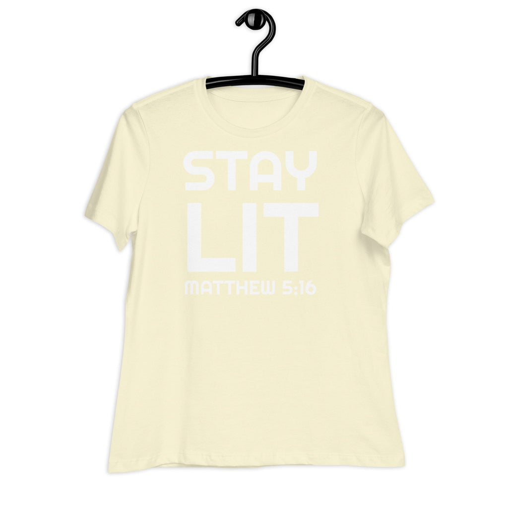 Stay Lit Matthew 5:16 Women&#39;s Relaxed T-Shirt, Inspirational Bible Verse Shirt