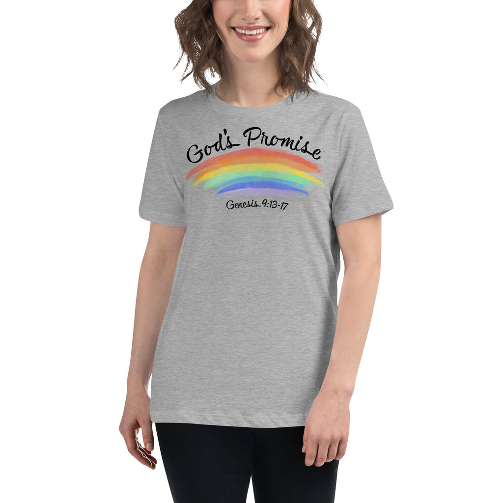 God’s Promise Genesis 9:13-17 Christian Rainbow Women&#39;s Relaxed T-Shirt, Seven Color Rainbow Shirt