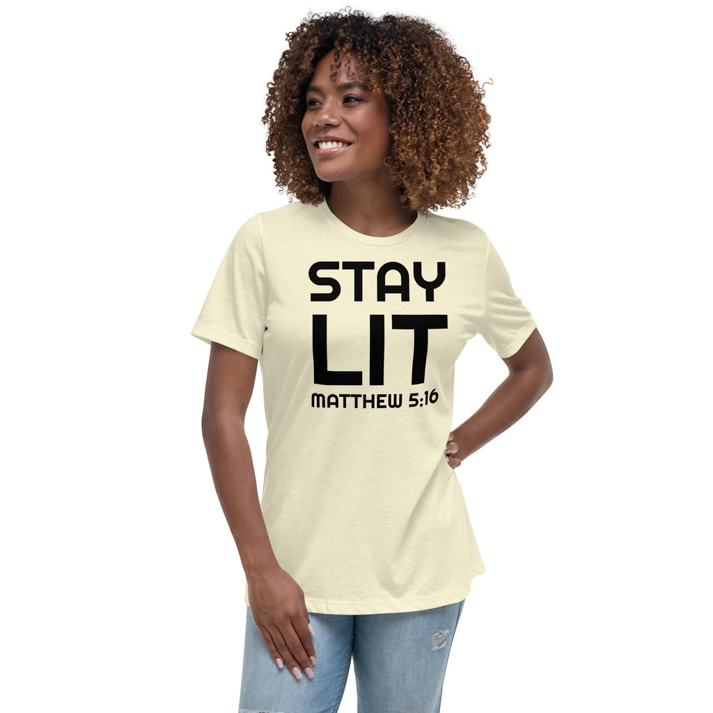 Stay Lit Matthew 5:16 Women&#39;s Relaxed T-Shirt, Inspirational Bible Verse Shirt