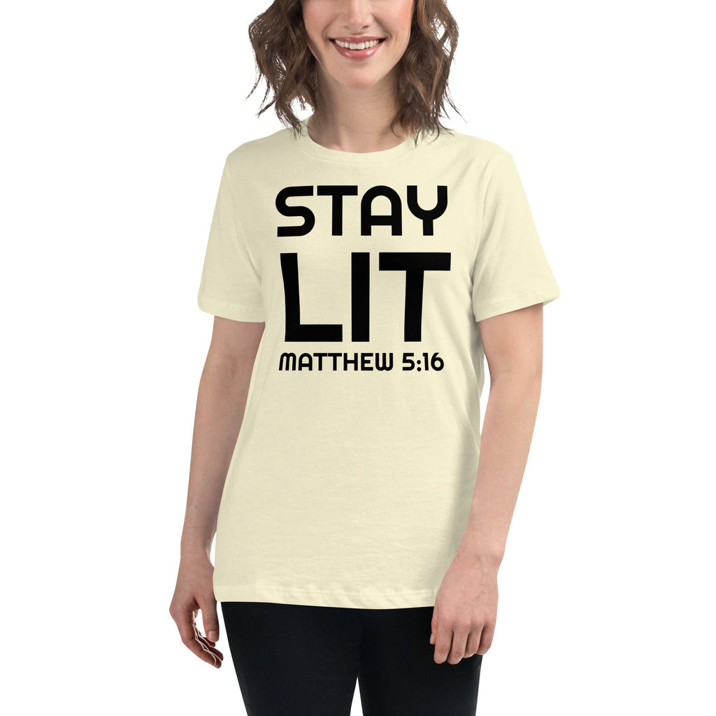 Stay Lit Matthew 5:16 Women&#39;s Relaxed T-Shirt, Inspirational Bible Verse Shirt