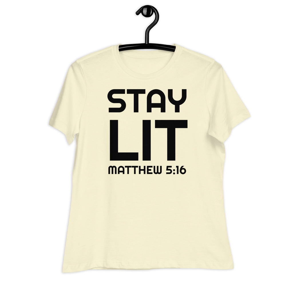 Stay Lit Matthew 5:16 Women&#39;s Relaxed T-Shirt, Inspirational Bible Verse Shirt