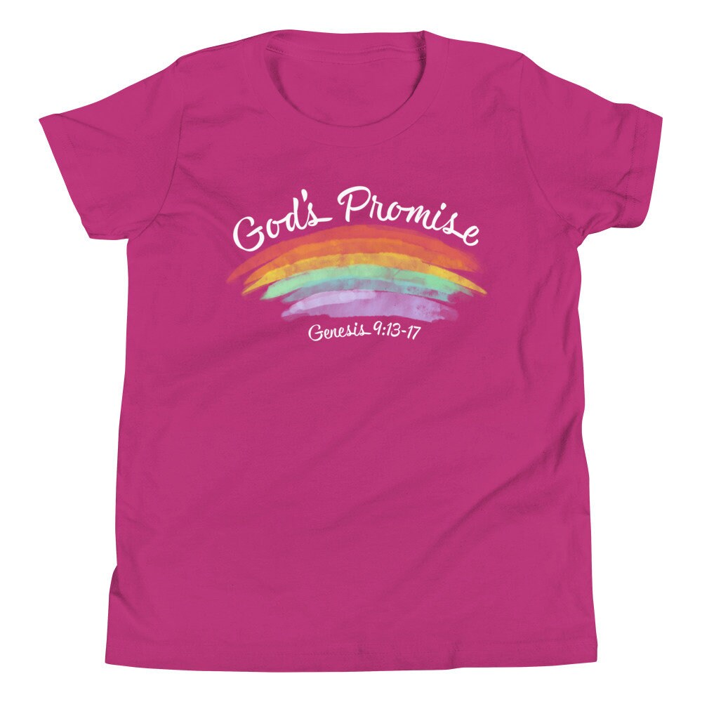 God’s Promise Christian Rainbow Youth Short Sleeve T-Shirt, Genesis 9:13-17 Bible Verse Shirt for Kids