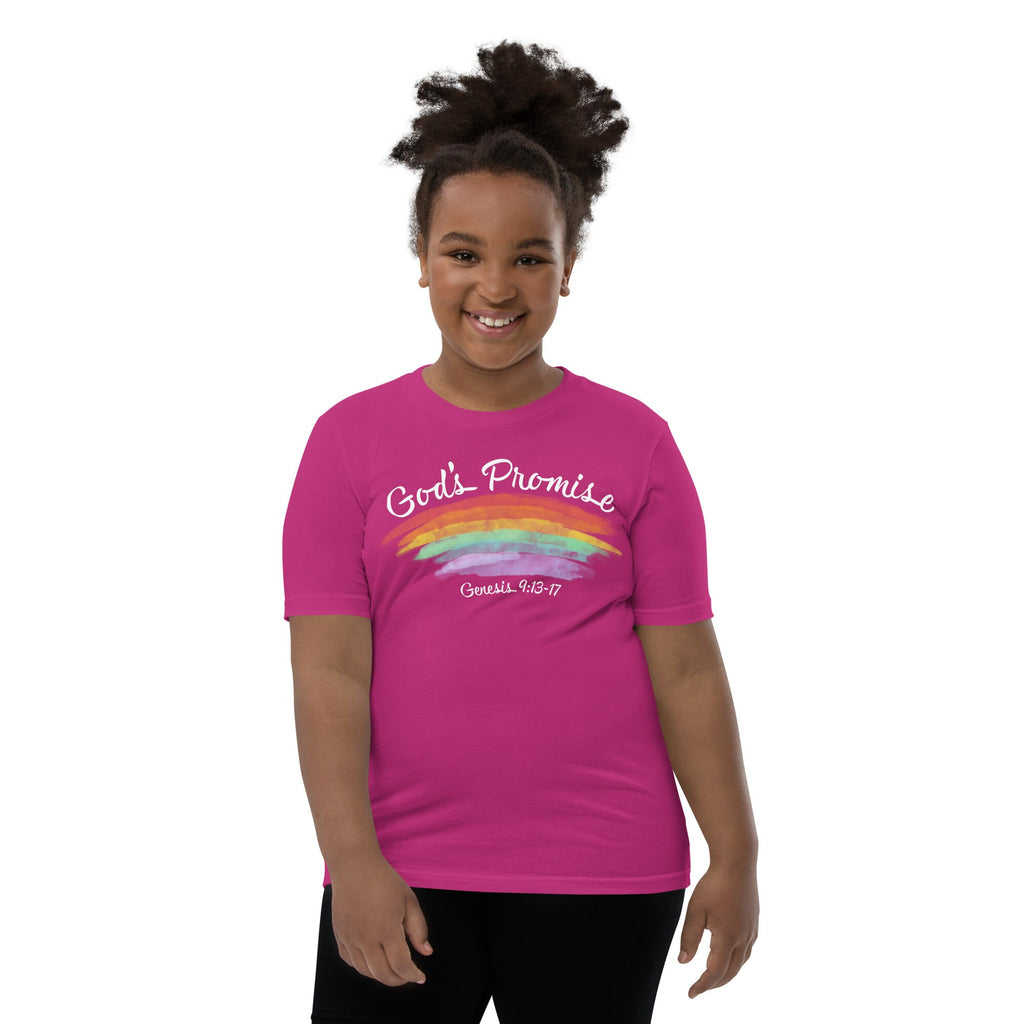 God’s Promise Christian Rainbow Youth Short Sleeve T-Shirt, Genesis 9:13-17 Bible Verse Shirt for Kids