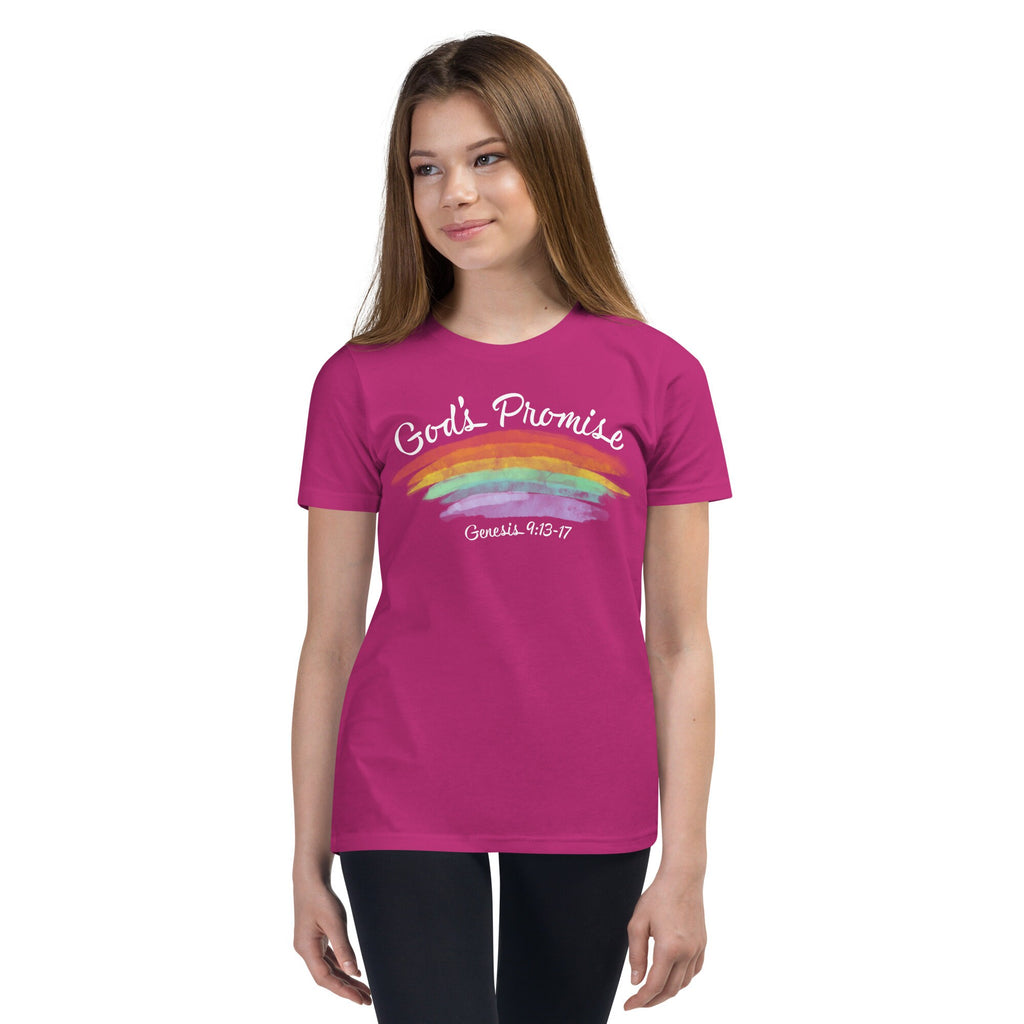 God’s Promise Christian Rainbow Youth Short Sleeve T-Shirt, Genesis 9:13-17 Bible Verse Shirt for Kids