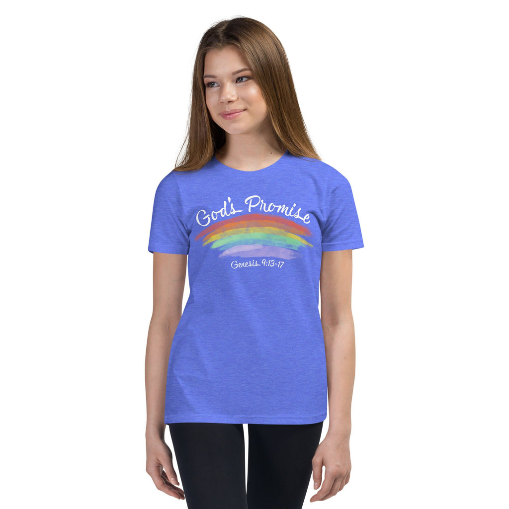 God’s Promise Christian Rainbow Youth Short Sleeve T-Shirt, Genesis 9:13-17 Bible Verse Shirt for Kids